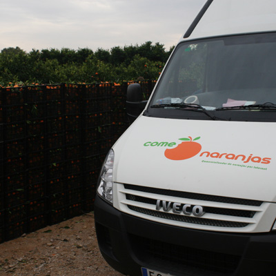 Comenaranjas truck harvesting in the orchard