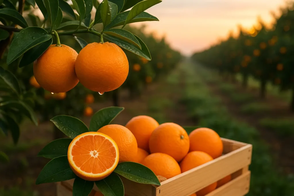 Naranjas con lluvia