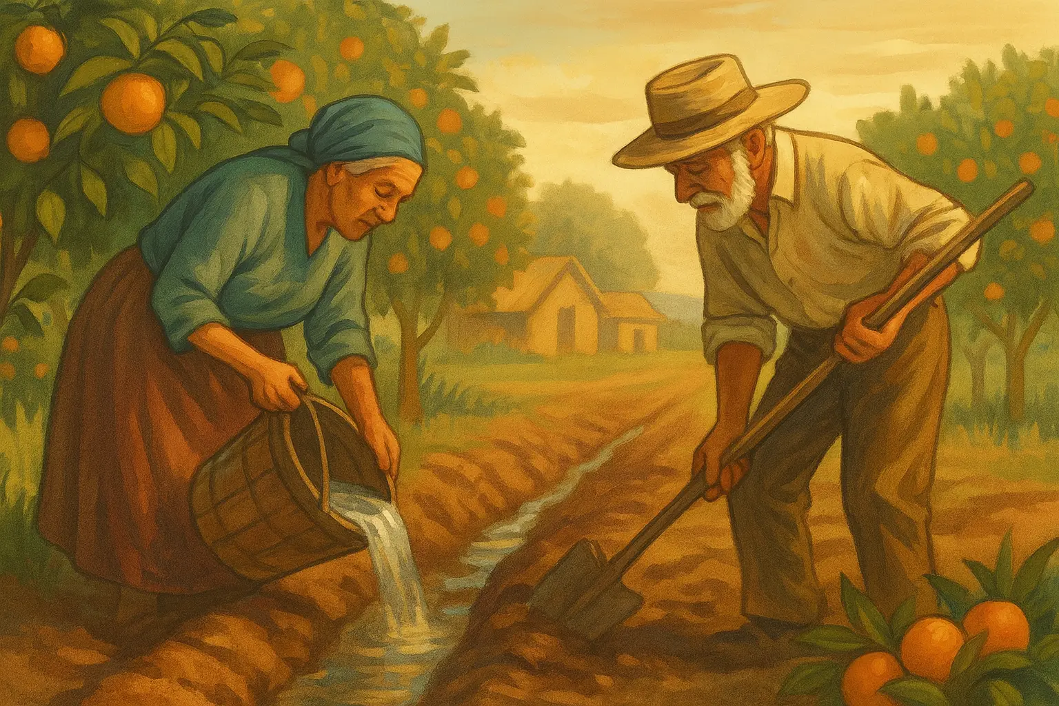 Familia trabajando en el campo