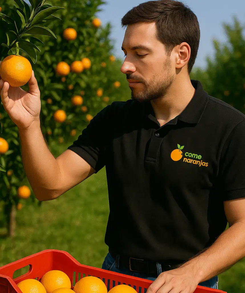 Recolección de naranjas en el campo