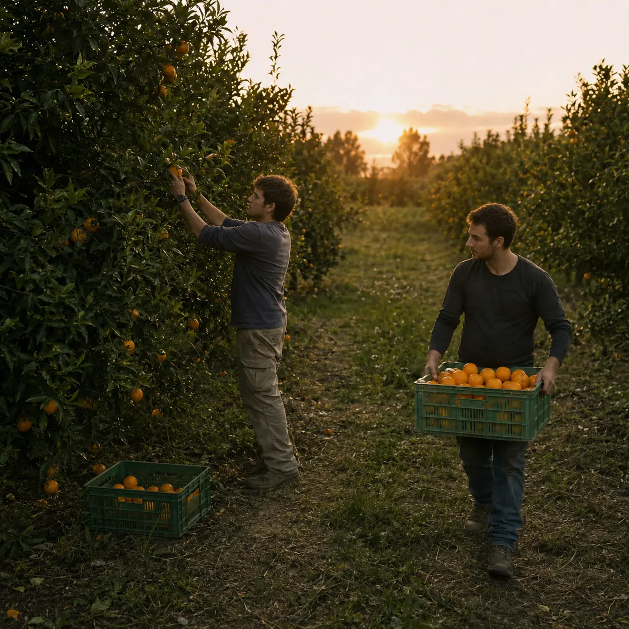 Jose y su hermano en el campo de naranjos